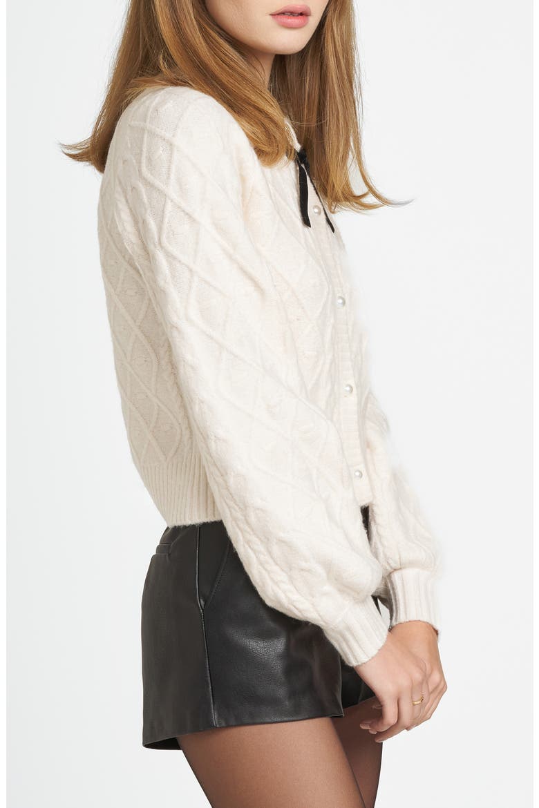 x CHÉRIE MADELEINE Joli Ribbon Trim Cable Cardigan, Alternate, color, CREAM