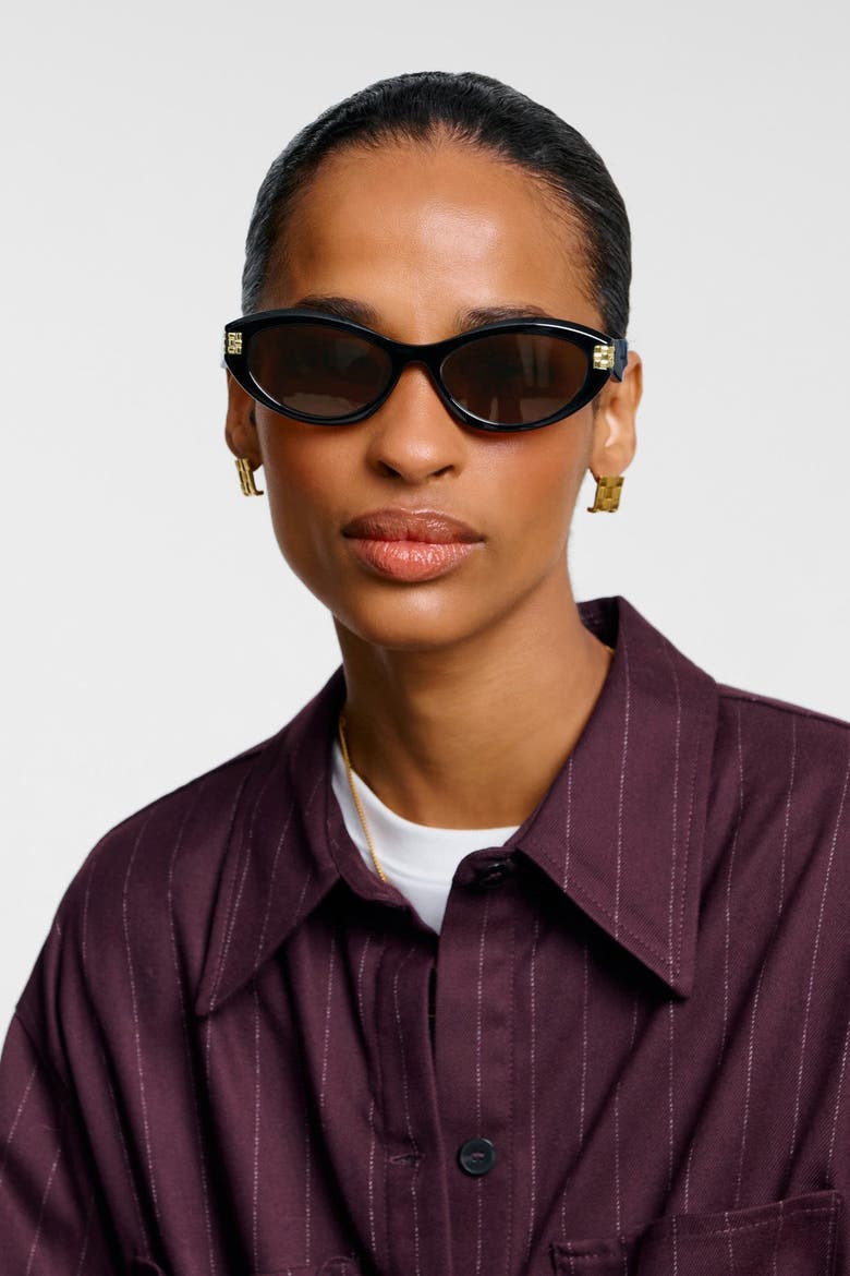 Bordeaux Slim Oval Sunglasses in Black, Alternate, color, Black