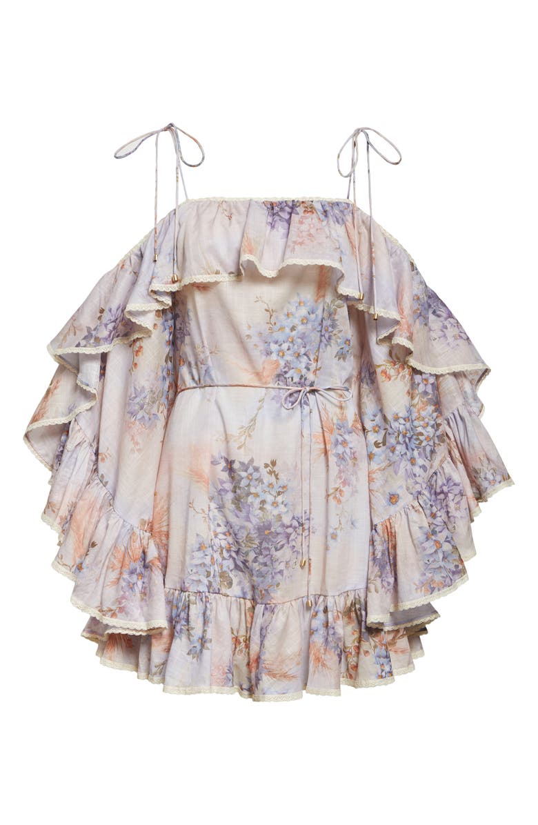 Zimmermann Cascadian Floral Print Ruffle Minidress, Alternate, color, Lilac Botanical Floral