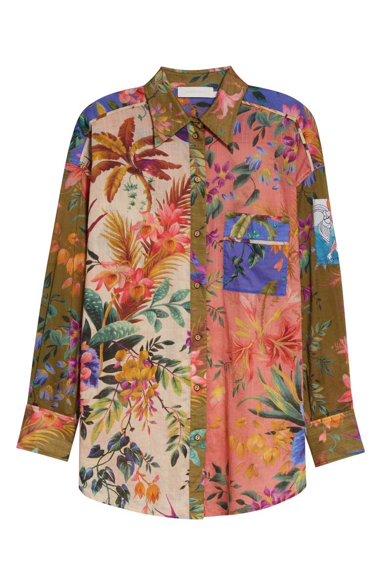 Zimmermann Tropicana Floral Patchwork Cotton Voile Shirt, Alternate, color, 