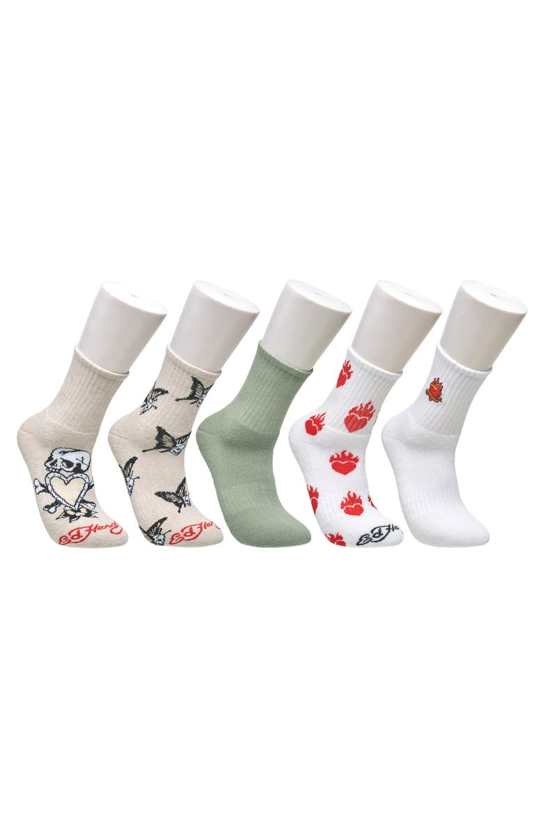 Ed Hardy Fashion full cushion Mid Crew Sock 5-Pack, Main, color, White Multi