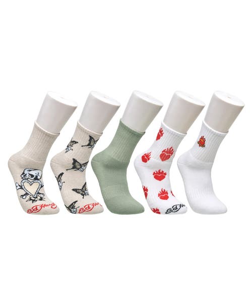 Ed Hardy Fashion Full Cushion Mid Crew Sock 5-pack In Multi