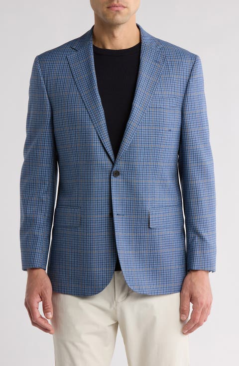 Classic Fit Blue Plaid Wool Sport Coat (Short, Regular, Long & Big)