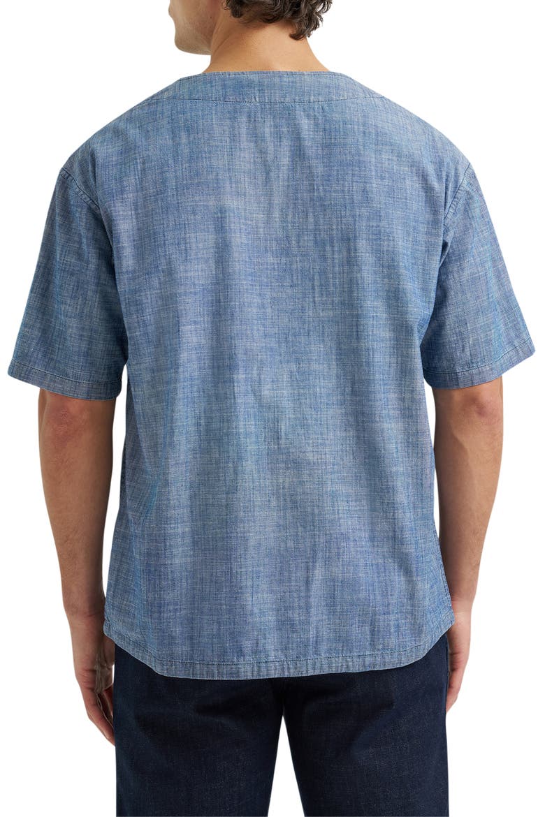 Chambray Button-Up Baseball Shirt, Alternate, color, LIGHT WASH CHAMBRAY