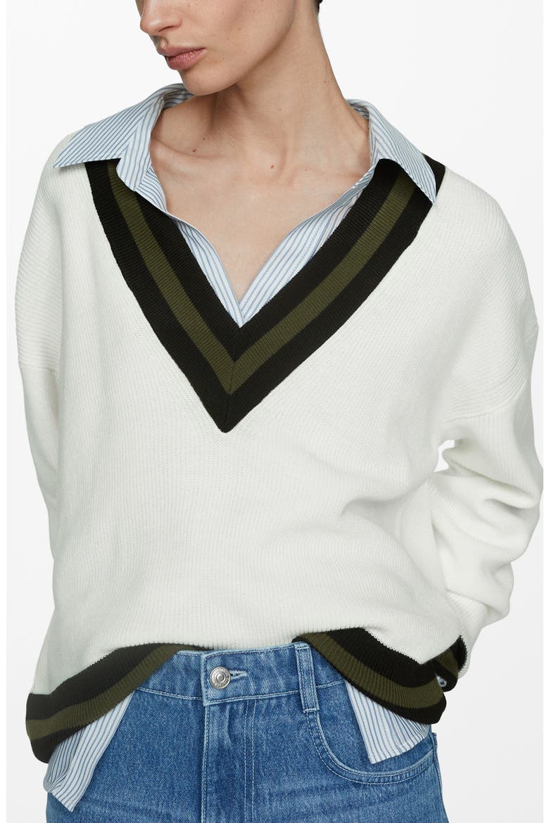 College V-Neck Sweater, Main, color, LIGHT BEIGE