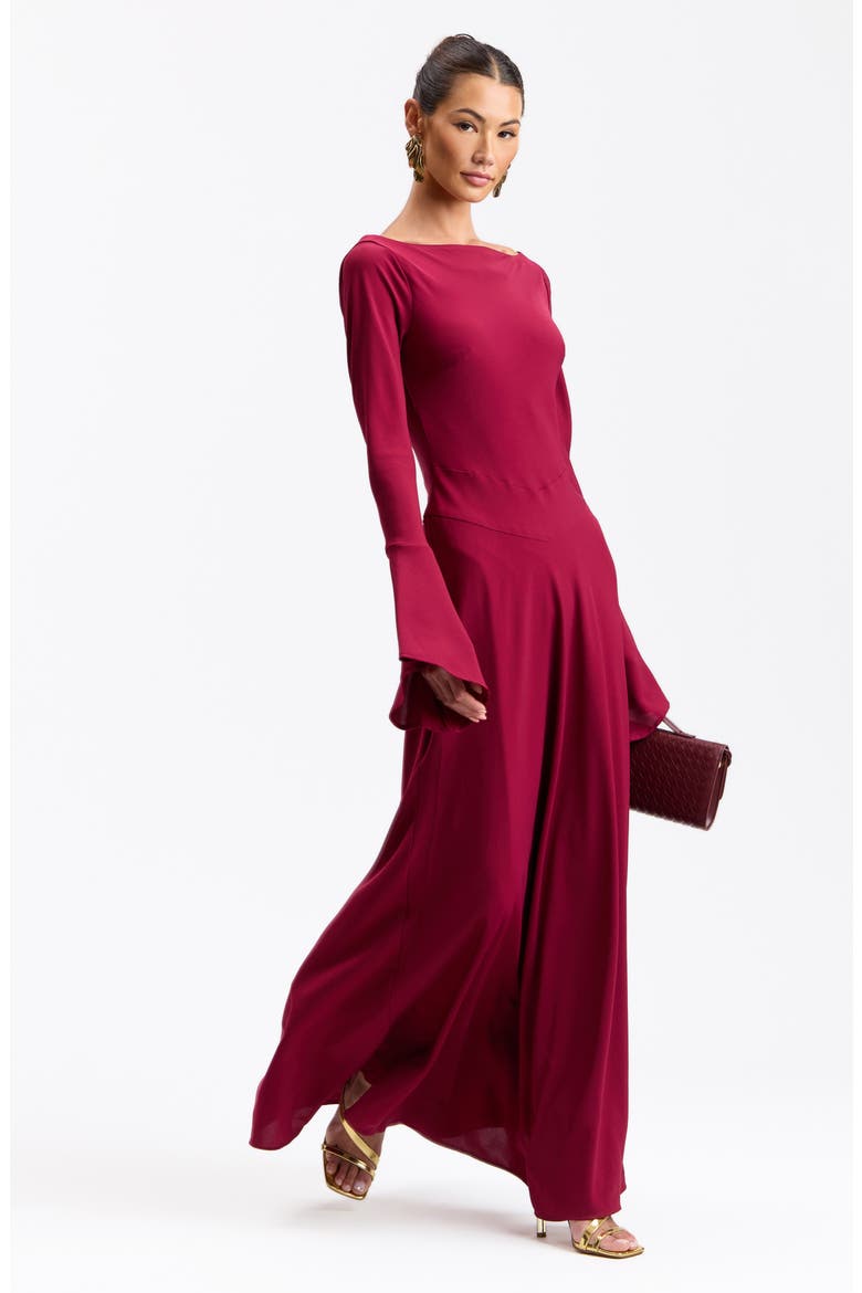 Long Sleeve Crepe Maxi Dress, Alternate, color, BURGUNDY