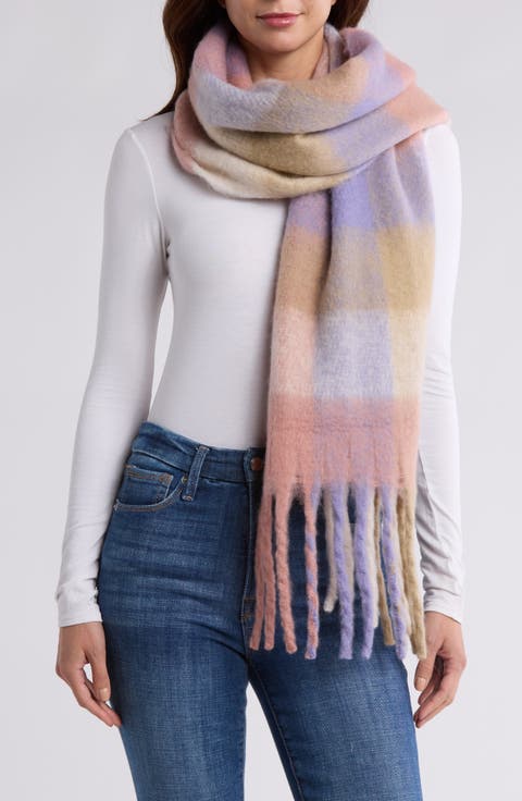 Checkered Fringe Trim Scarf
