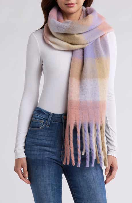 Checkered Fringe Trim Scarf