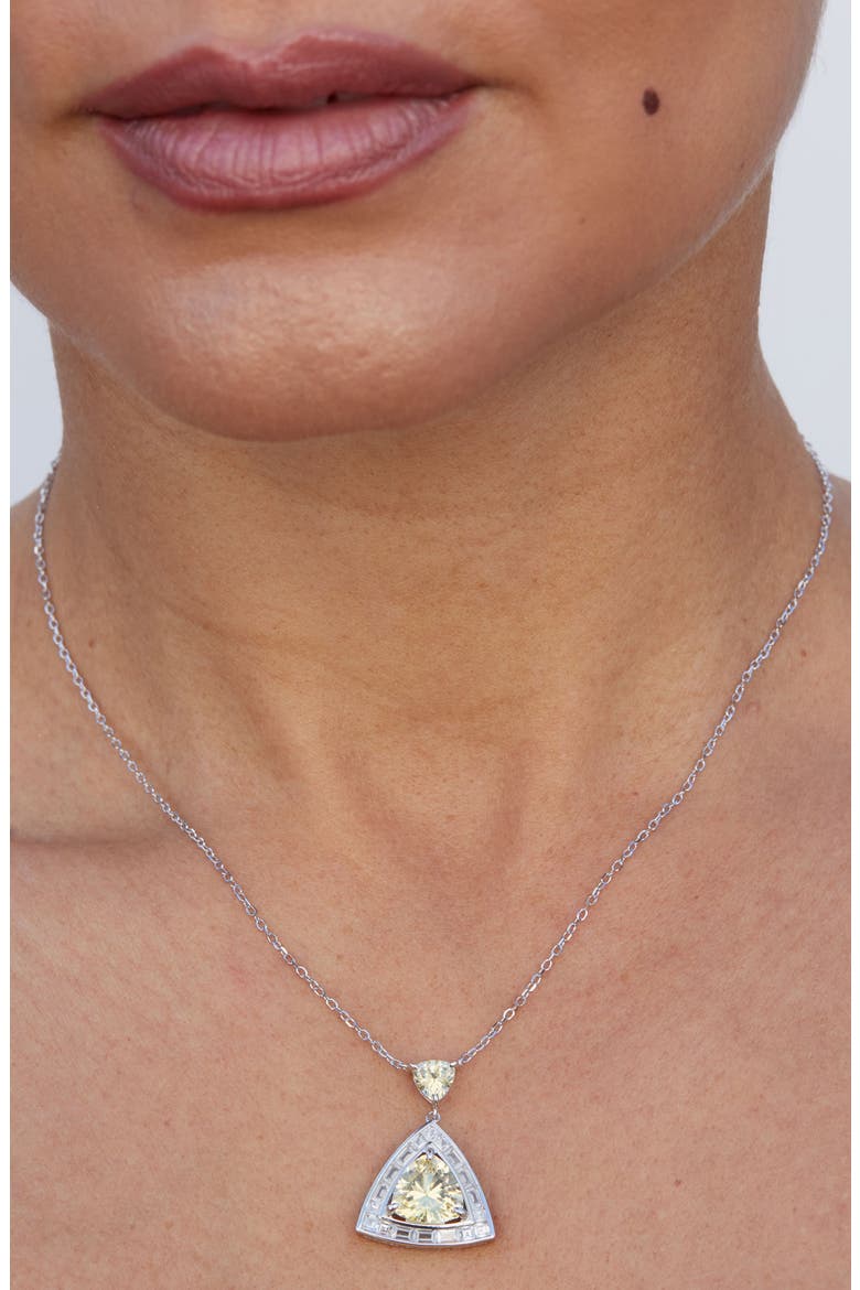 Cubic Zirconia Trillion Halo Pendant Necklace, Alternate, color, WHITE