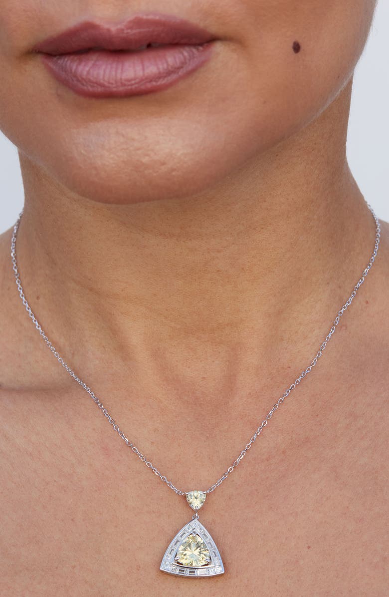 SAVVY CIE JEWELS Cubic Zirconia Trillion Halo Pendant Necklace, Alternate, color, White