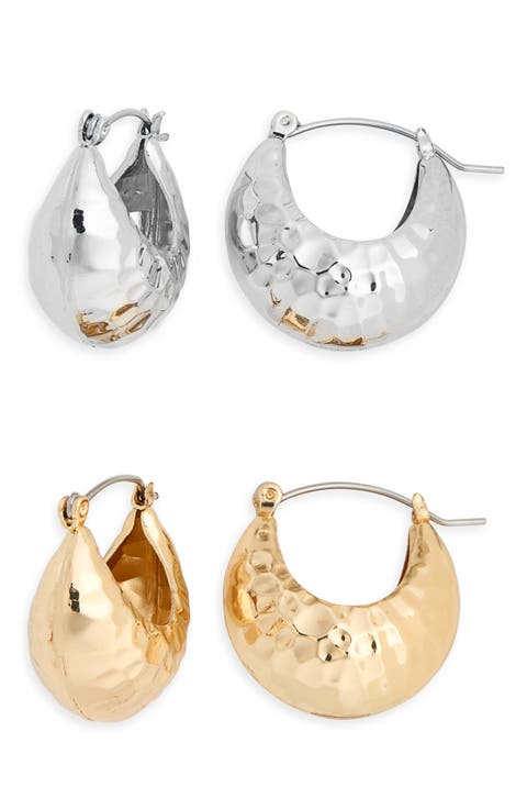 Set of 2 Hammered Hoop Earrings
