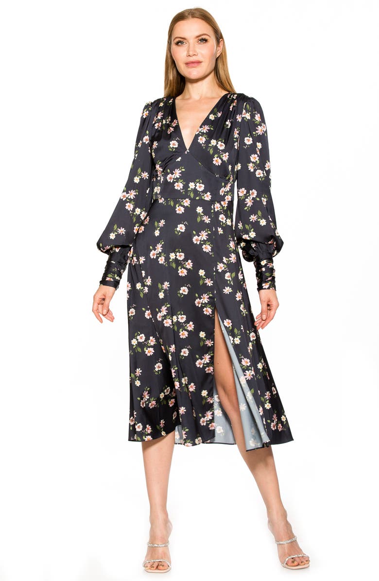 Alexia Admor Elysa Long Sleeve Satin Midi Dress, Alternate, color,