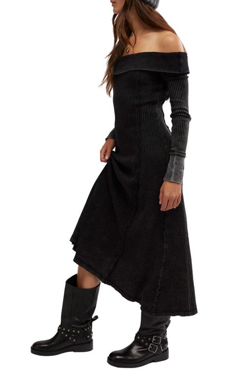 Free People Monty Off The Shoulder Long Sleeve Cotton Midi Dress In Washed Black