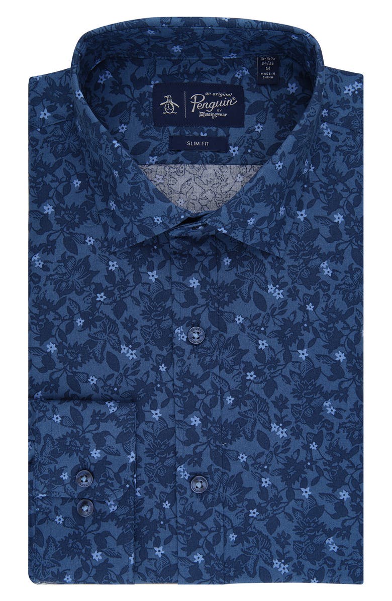 Original Penguin Night Floral Print Slim Fit Button-Down Shirt, Main, color, 