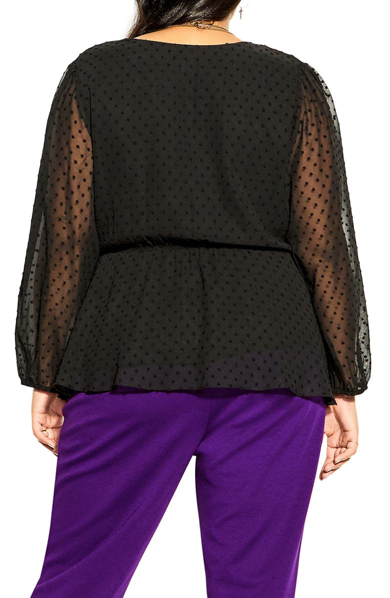 City Chic Wild Dobby Faux Wrap Top, Alternate, color, Black