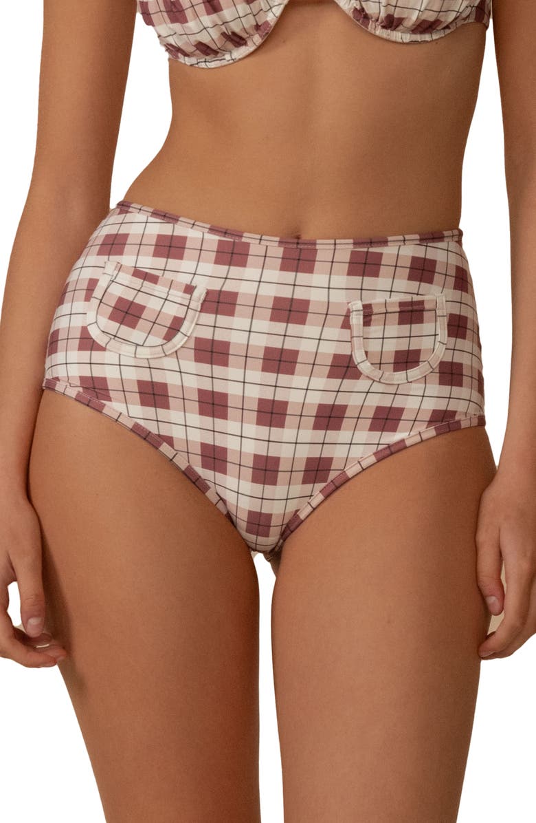 MONTCE Polly Plaid Bikini Bottoms, Main, color, Maroon Plaid