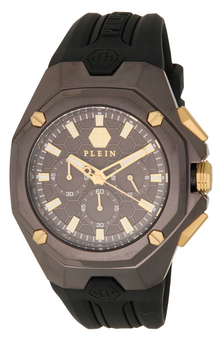 PHILIPP PLEIN Octagon Chronograph Silicone Strap Watch, 43.2mm, Main, color,