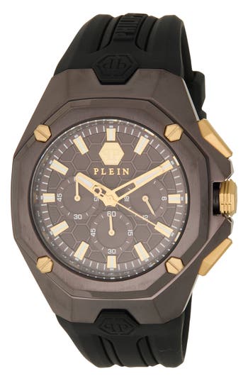 Philipp Plein Octagon Chronograph Silicone Strap Watch, 43.2mm In Brown