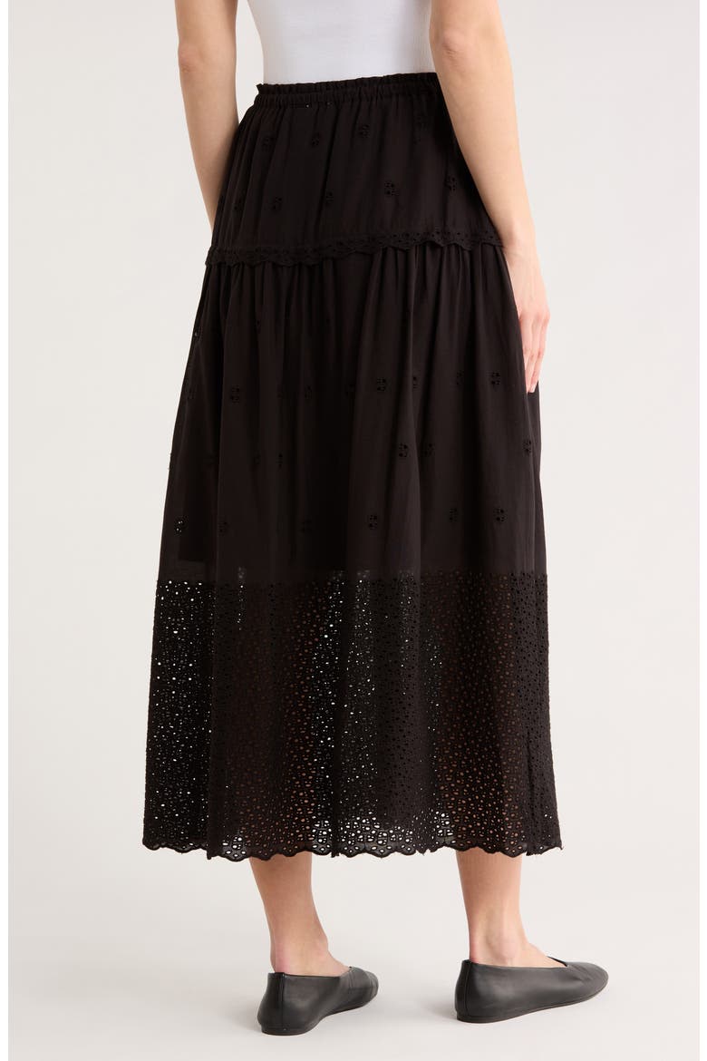 Ruffle Embroidered Eyelet Cotton Blend Skirt, Alternate, color, BLACK