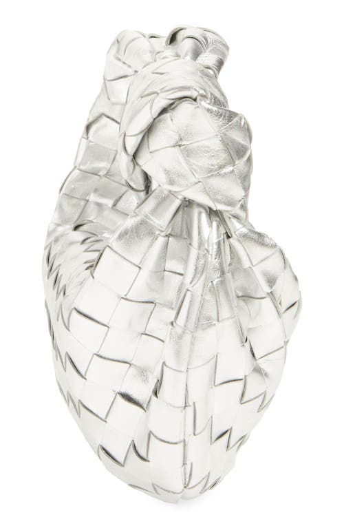 Bottega Veneta Mini Jodie Intrecciato Metallic Leather Top Handle Bag In 8101 Silverilver