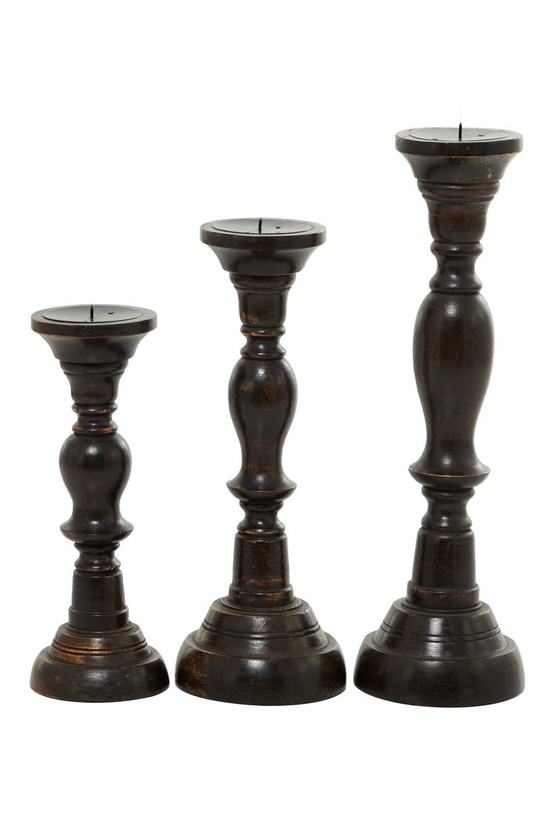 Wooden Candle Holder - Set of 3, Main, color, BLACK