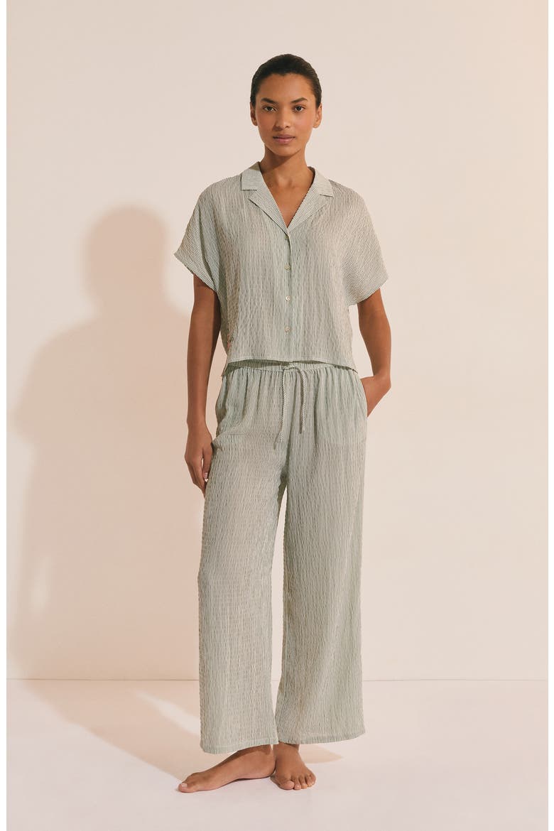 Oselia Stripe Short Sleeve Chemise Button-Up Pajama Shirt, Alternate, color, IMP FOND VERT