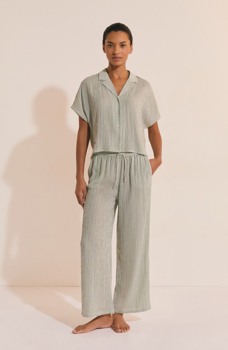 Etam Oselia Stripe Short Sleeve Chemise Button-Up Pajama Shirt, Alternate, color, Imp Fond Vert