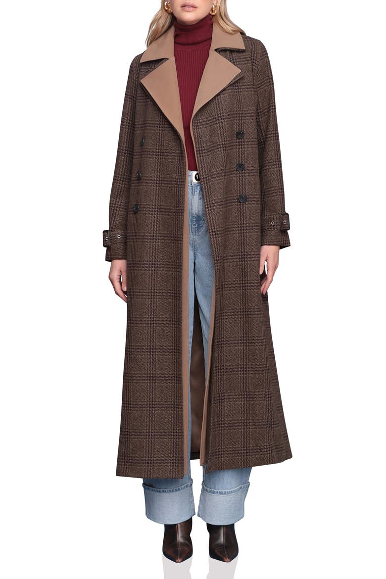 Double-Layer Trench Coat, Main, color, BROWN PLAID MULTI