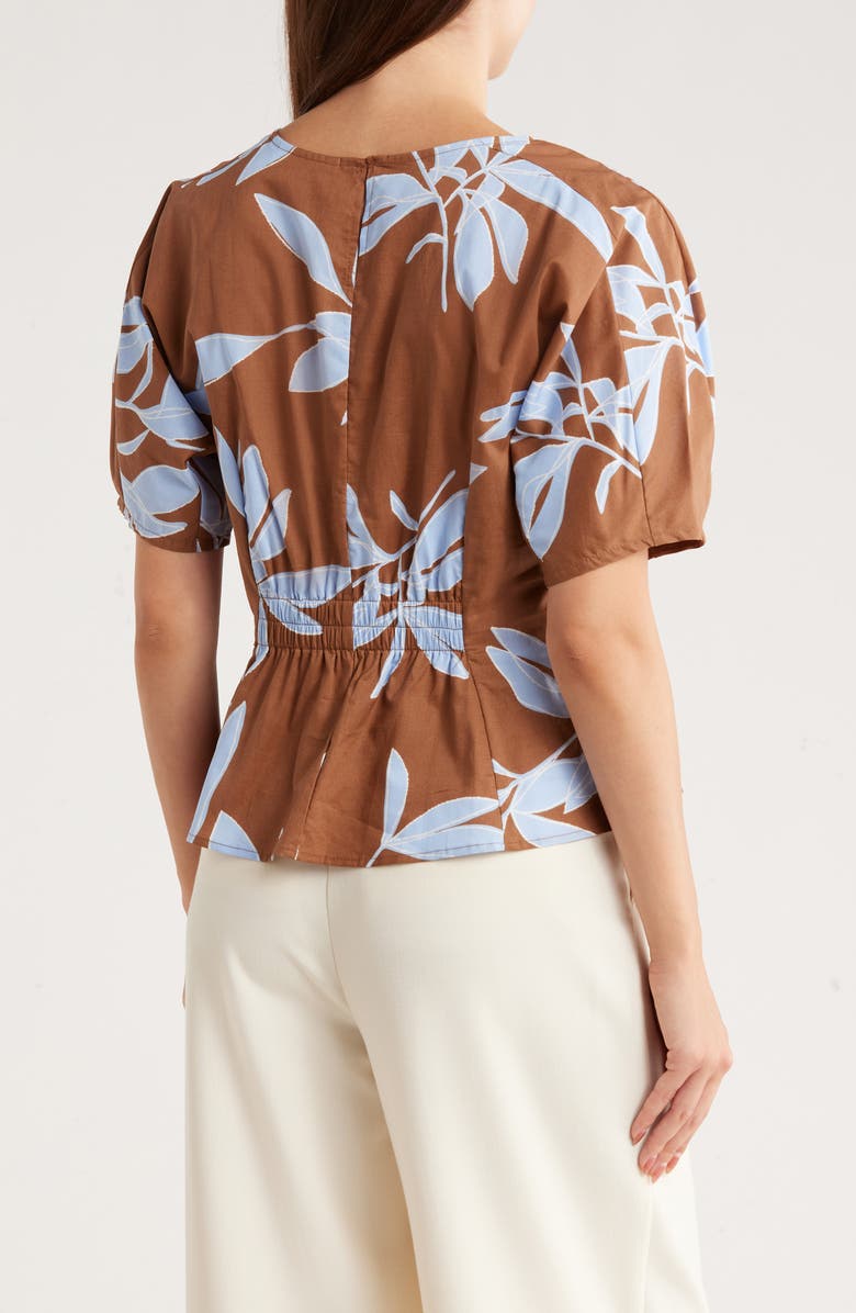 MELLODAY Floral Poplin Top, Alternate, color, Brown