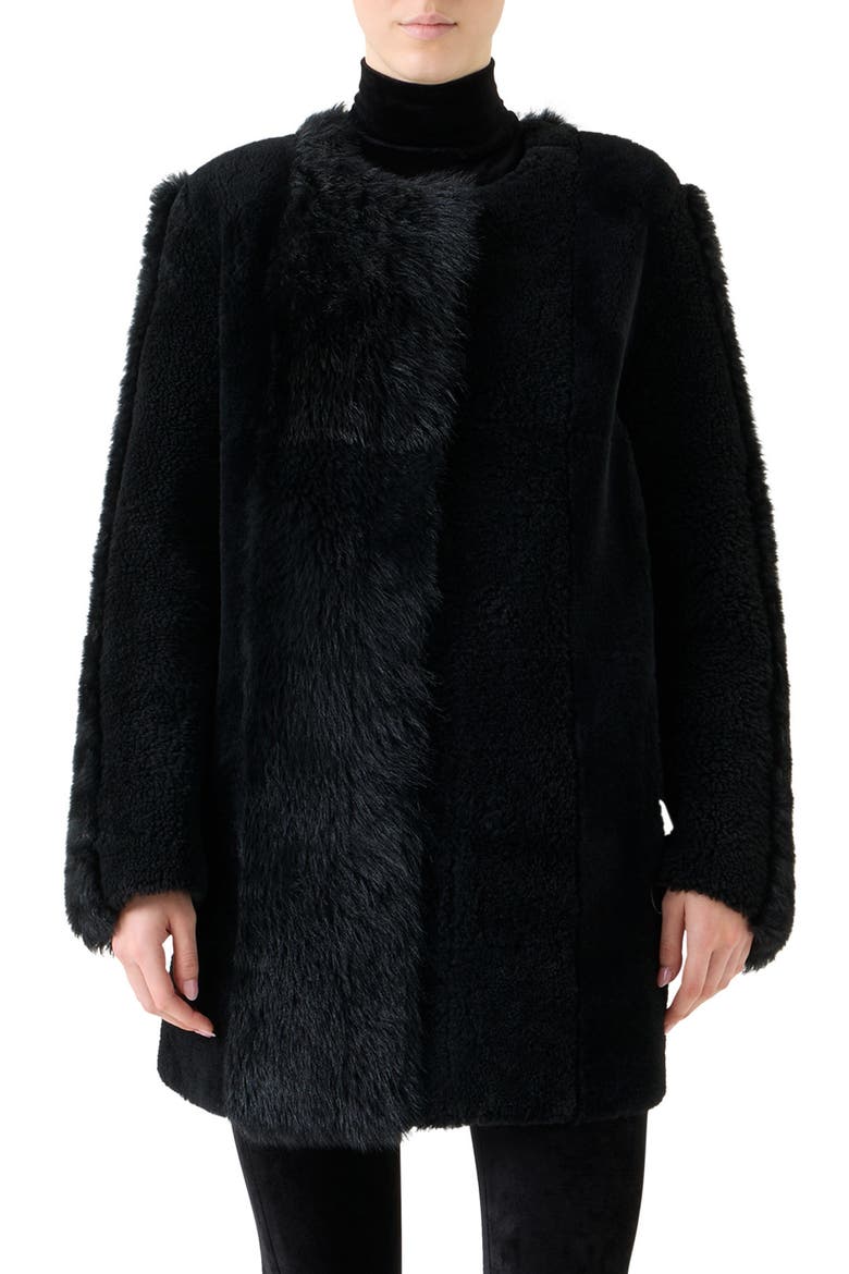 Genuine Shearling Coat, Main, color, BLACK