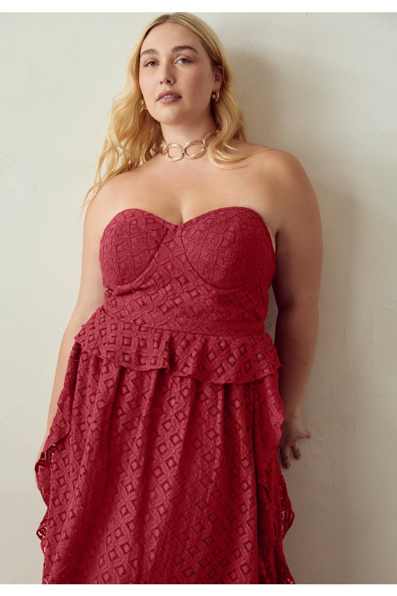 Ruffled Peplum Corseted Midi Dress, Alternate, color, BOLD RED
