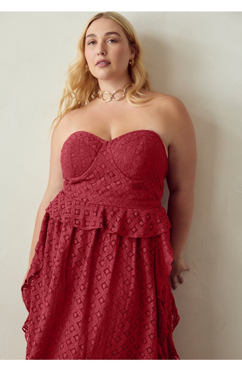 June + Vie Ruffled Peplum Corseted Midi Dress, Alternate, color, Bold Red