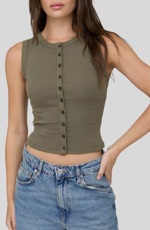 Button Down Cotton Jersey Tank