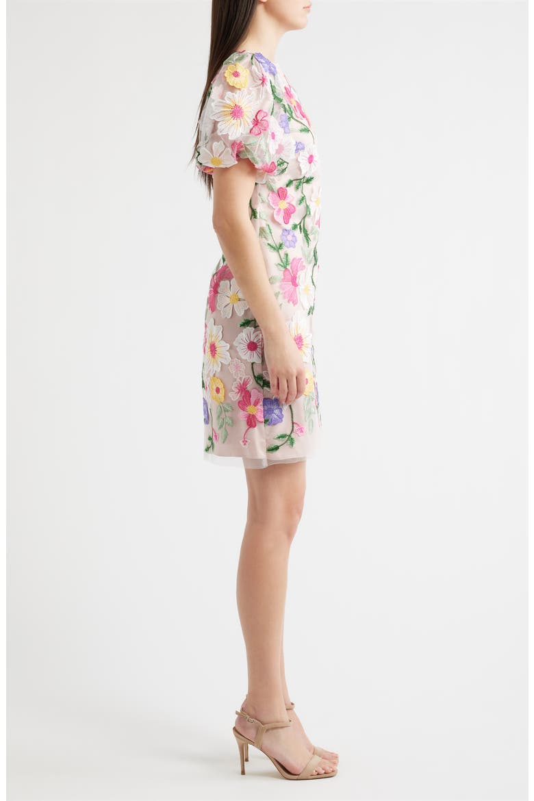Embroidered Floral Cocktail Shift Dress, Alternate, color, PINK MULTI