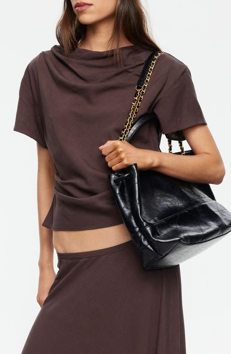 LIONESS Halcyon Cowl Neck Crop Linen Blend Top, Alternate, color, Brown