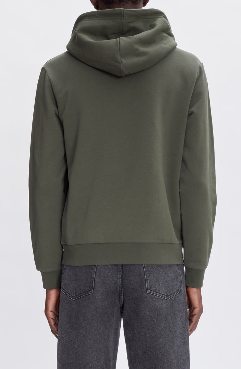 A.P.C. Rue Madame Embroidered Stretch Cotton Hoodie, Alternate, color, Tjk Military Kaki/Ecru