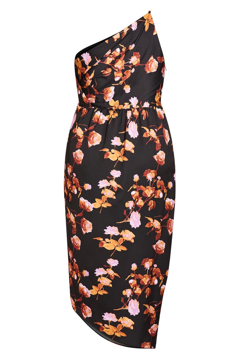 Vivid Floral One-Shoulder Dress, Alternate, color, PRINT