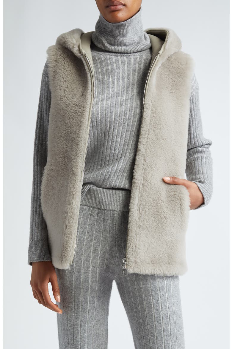 Genuine Shearling Hooded Vest, Main, color, GREY