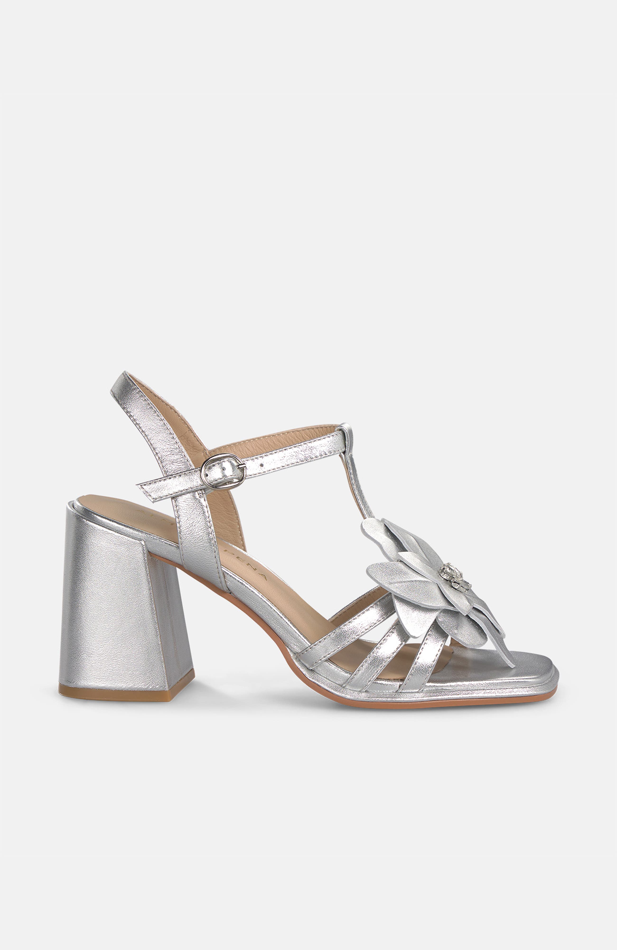 Metallic Sandal with Flower Detail, Main, color, Silver