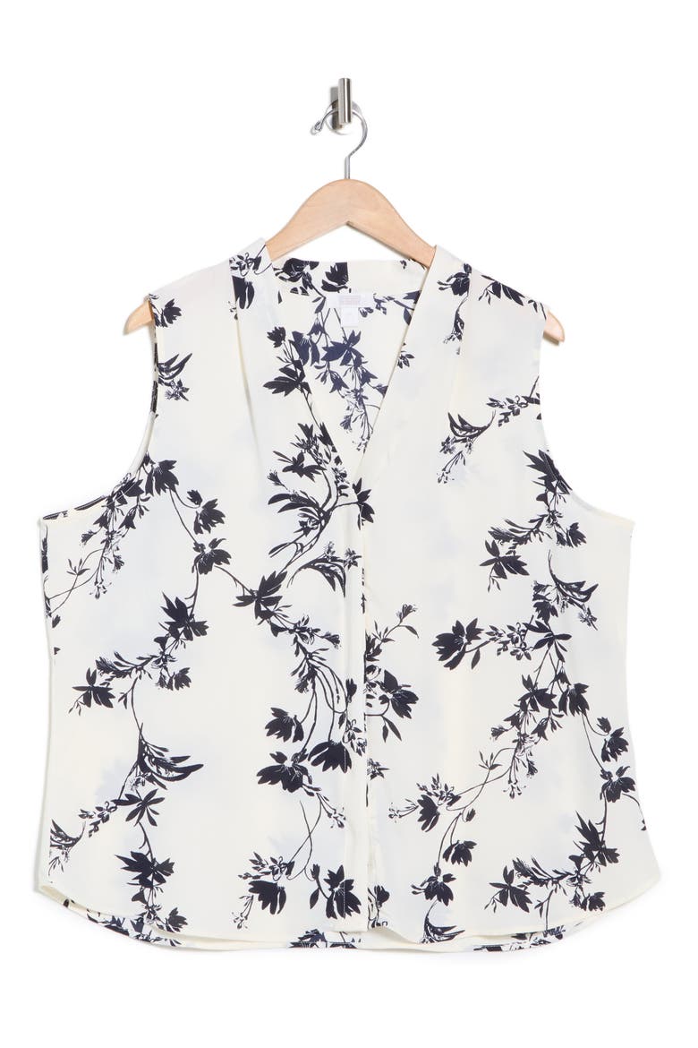 V-Neck Shell, Alternate, color, IVORY- NAVY AVA BOTANICAL