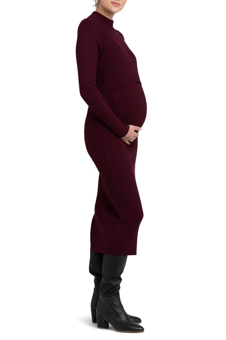 Nella Long Sleeve Rib Maternity Dress, Alternate, color, MAROON