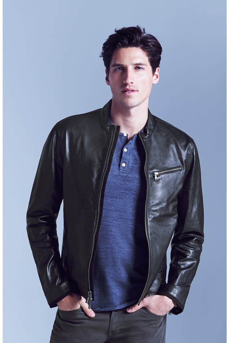 Leather Moto Jacket, Alternate, color, BLACK