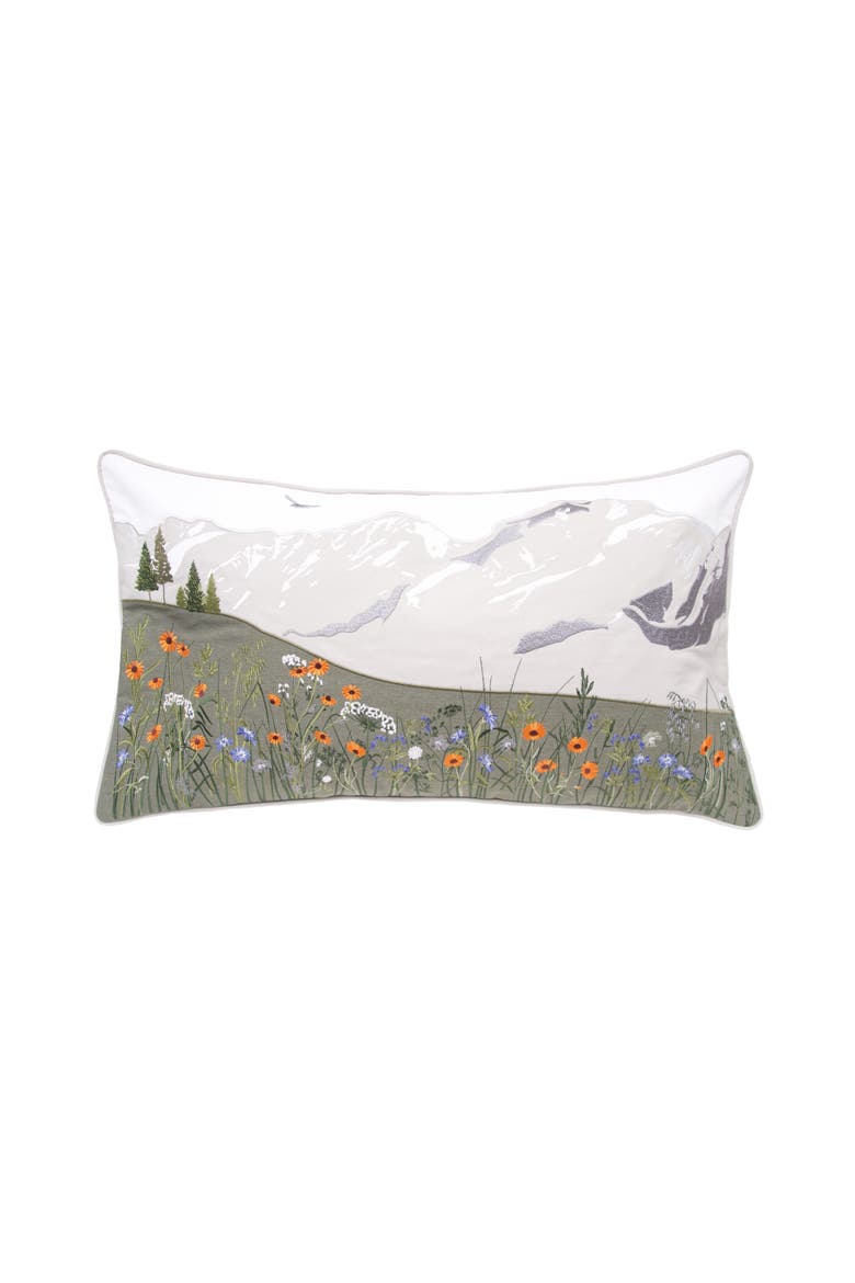Mountain Wildflowers Indoor/Outdoor Lumbar Pillow, Main, color, Green
