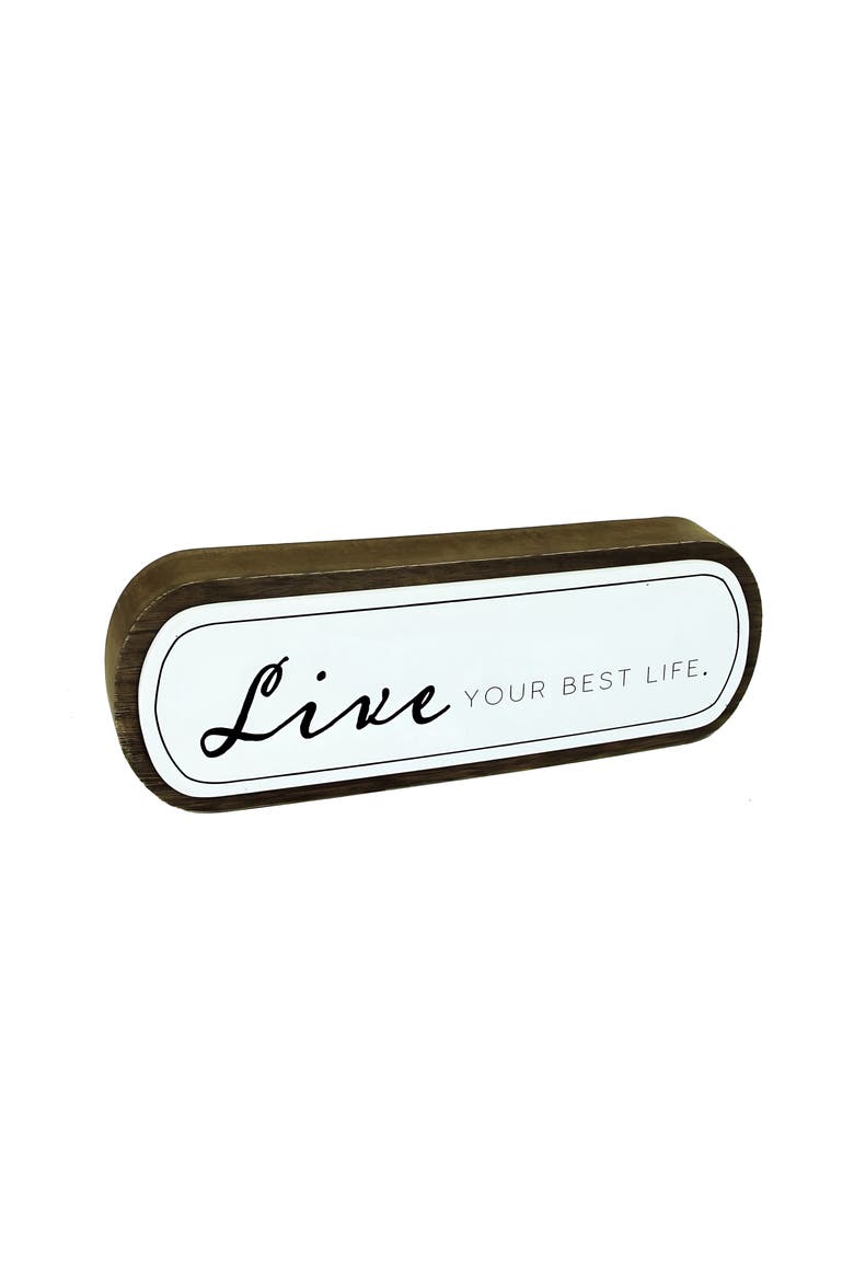 Live Your Best Life Tabletop Sign, Main, color, White