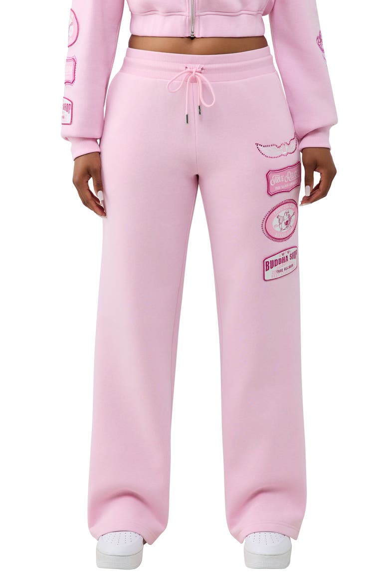 Crystal Patch Mid Rise Straight Leg Sweatpants, Main, color, ROSEATE SPOONBILL