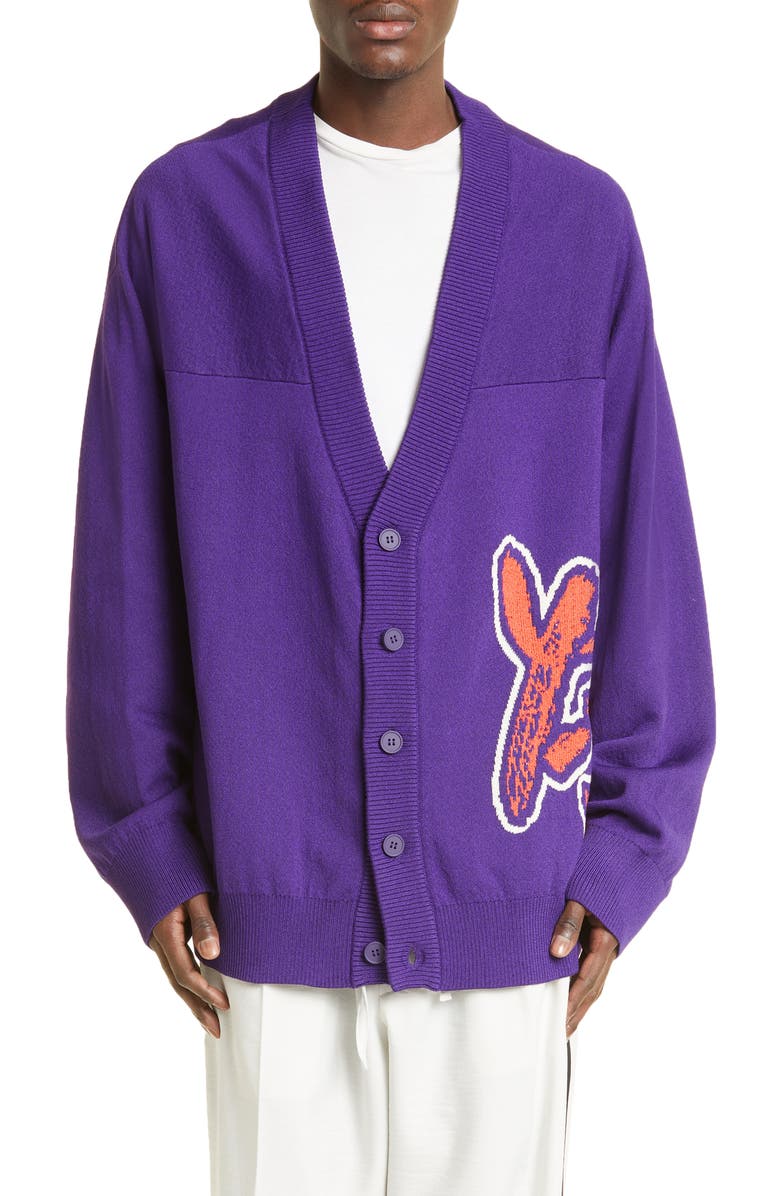 Y-3 Intarsia Logo Oversize Cardigan, Main, color, 