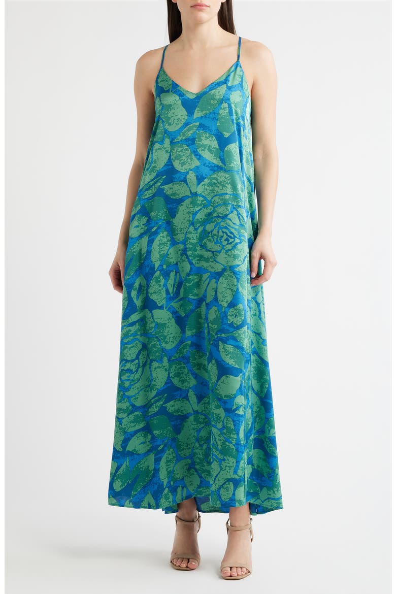 Print Pocket Sleeveless Maxi Dress, Main, color, GREEN BLUE