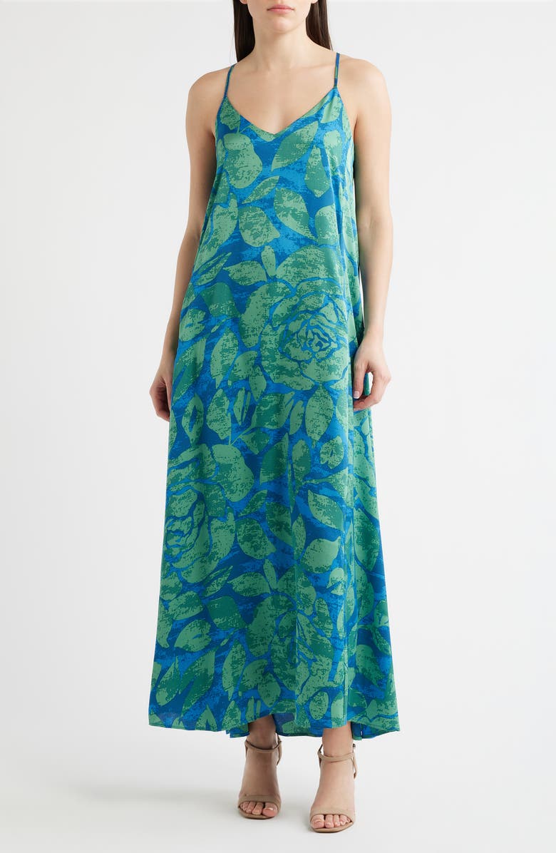 Tahari ASL Print Pocket Sleeveless Maxi Dress, Main, color, Green Blue