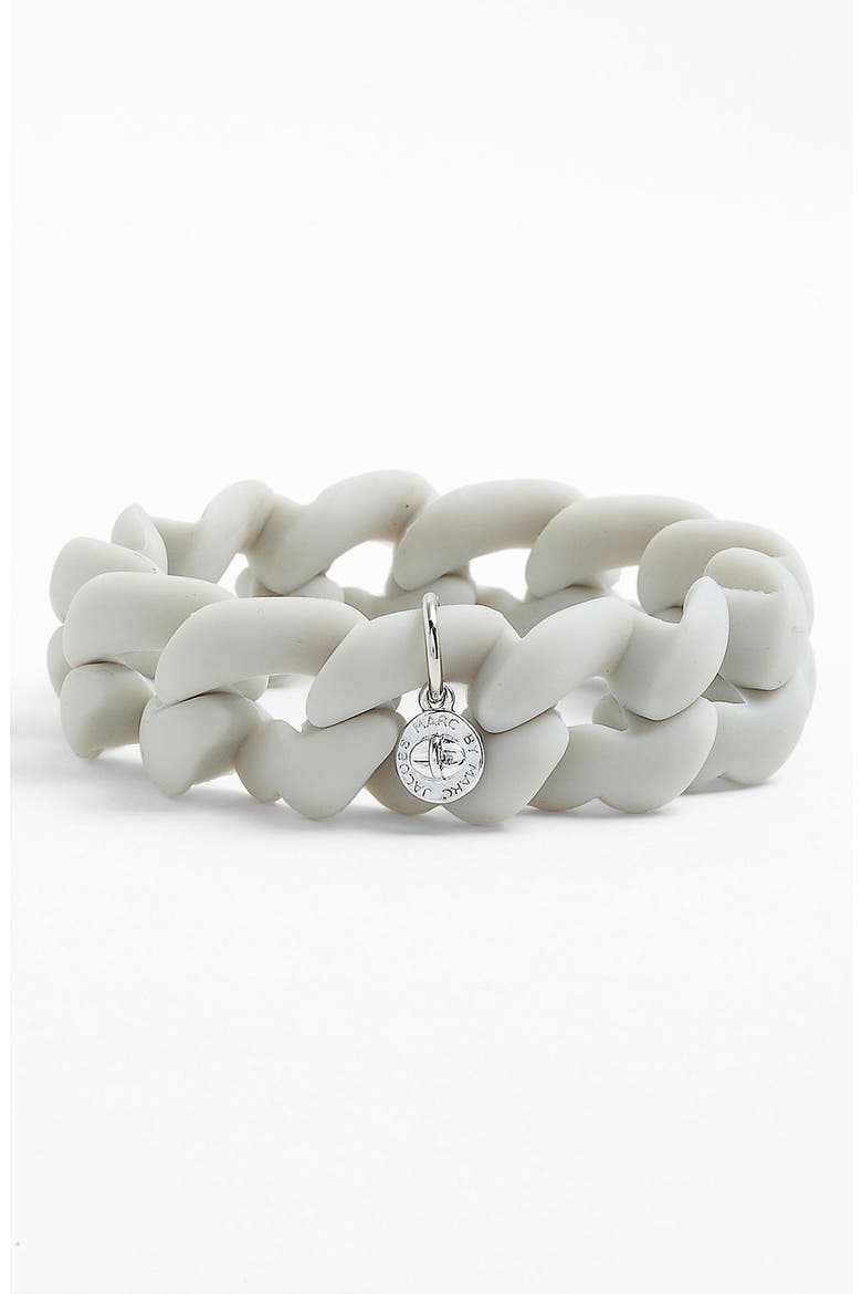 'Rubber Turnlock - Haute Mess' Stretch Bracelet, Main, color, OYSTER GREY/ SILVER