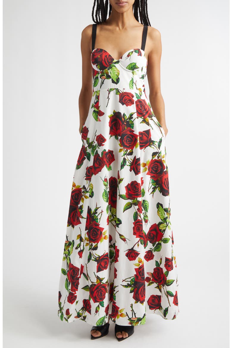 Sutton Floral Print Maxi Dress, Main, color, WHITE/ RED ROMANTIC ROSE